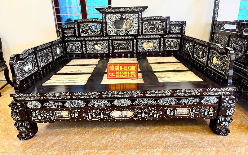 Giường Ngũ Sơn Gỗ Gụ Khảm Ốc Xà Cừ