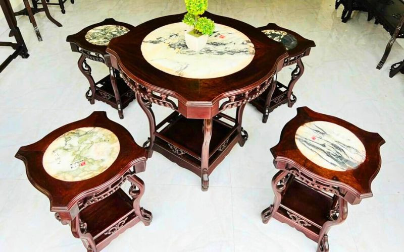 bộ bàn trà đôn vuông gỗ gụ