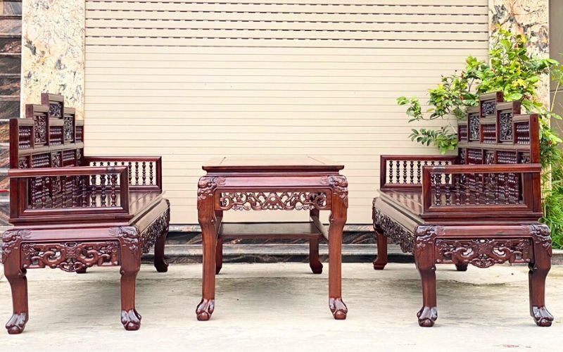 Trường kỷ song tiện ngũ sơn gỗ gụ siêu đẹp