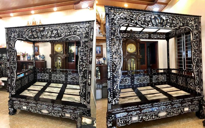 Giường Long Sàng Khảm Cẩn ỐC Xà Cừ