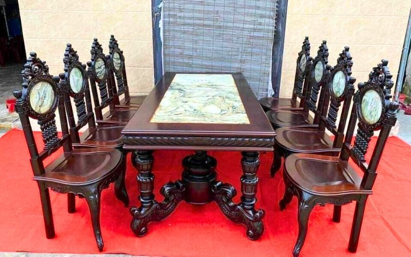 Bộ bàn ăn cù lá bàn chữ nhật