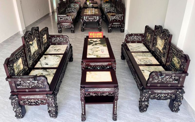 Trường kỷ tam sơn gỗ gụ cẩn ốc