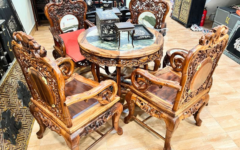 Bộ ghế trúc nho gỗ gụ ta