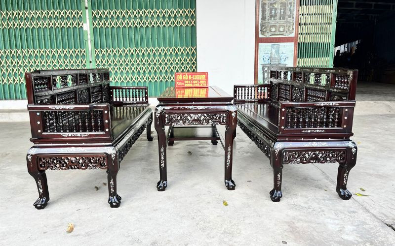 Trường kỷ song tiện chân móng khảm ốc