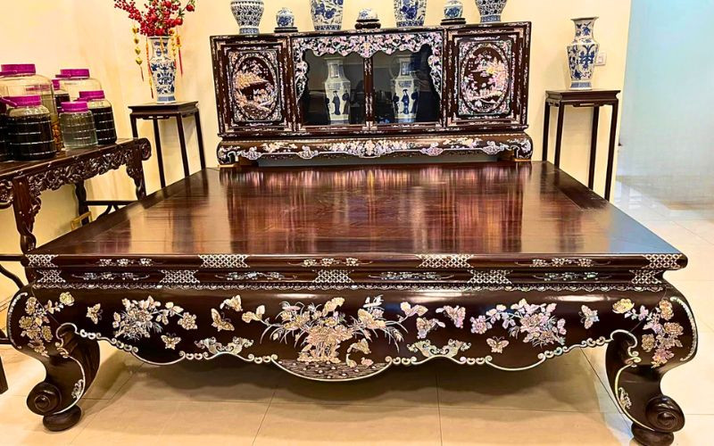 Sập gụ khảm ốc liên chi