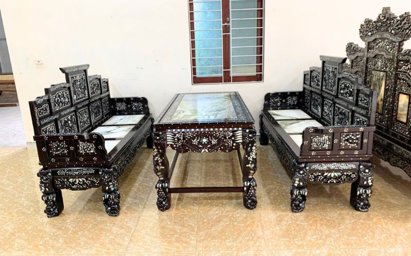 Trường kỷ ngũ sơn gỗ gụ khảm ốc xà cừ ( Bàn vuông)